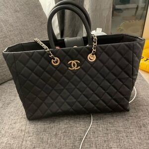 Chanel Black Quilted Tote with Gold Accents